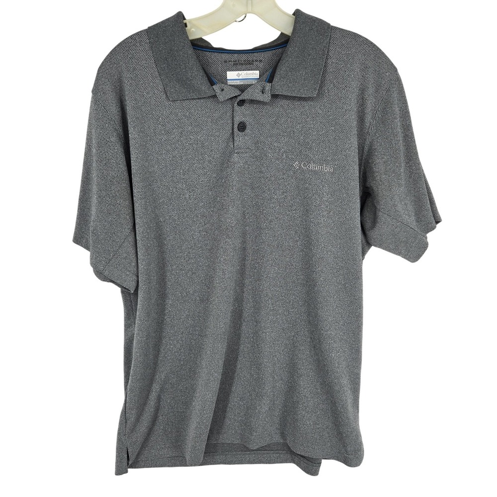 Columbia Polo Shirt Mens‎ Large Gray Performance Golf Embroidered Logo Polyester
